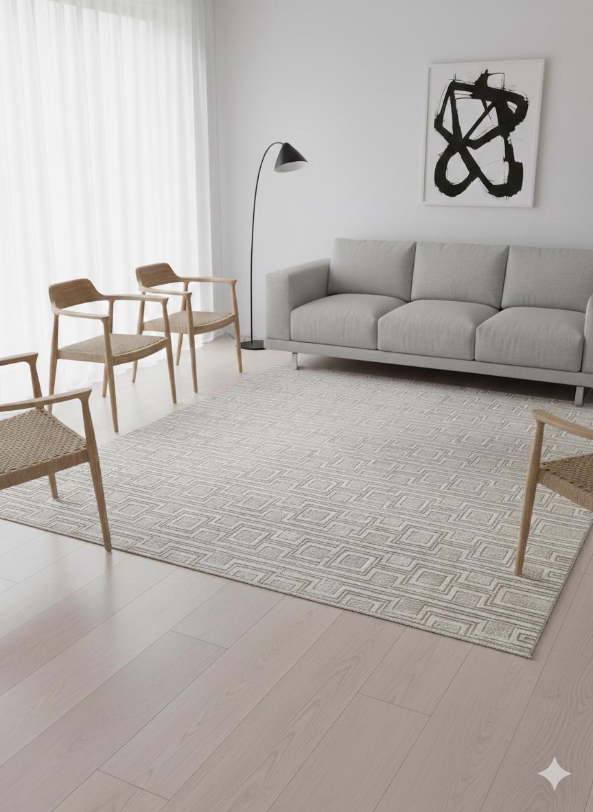 Modern Checkerboard Texture Rug, 5x7 Cream Contemporary Area Carpet (160x230cm)