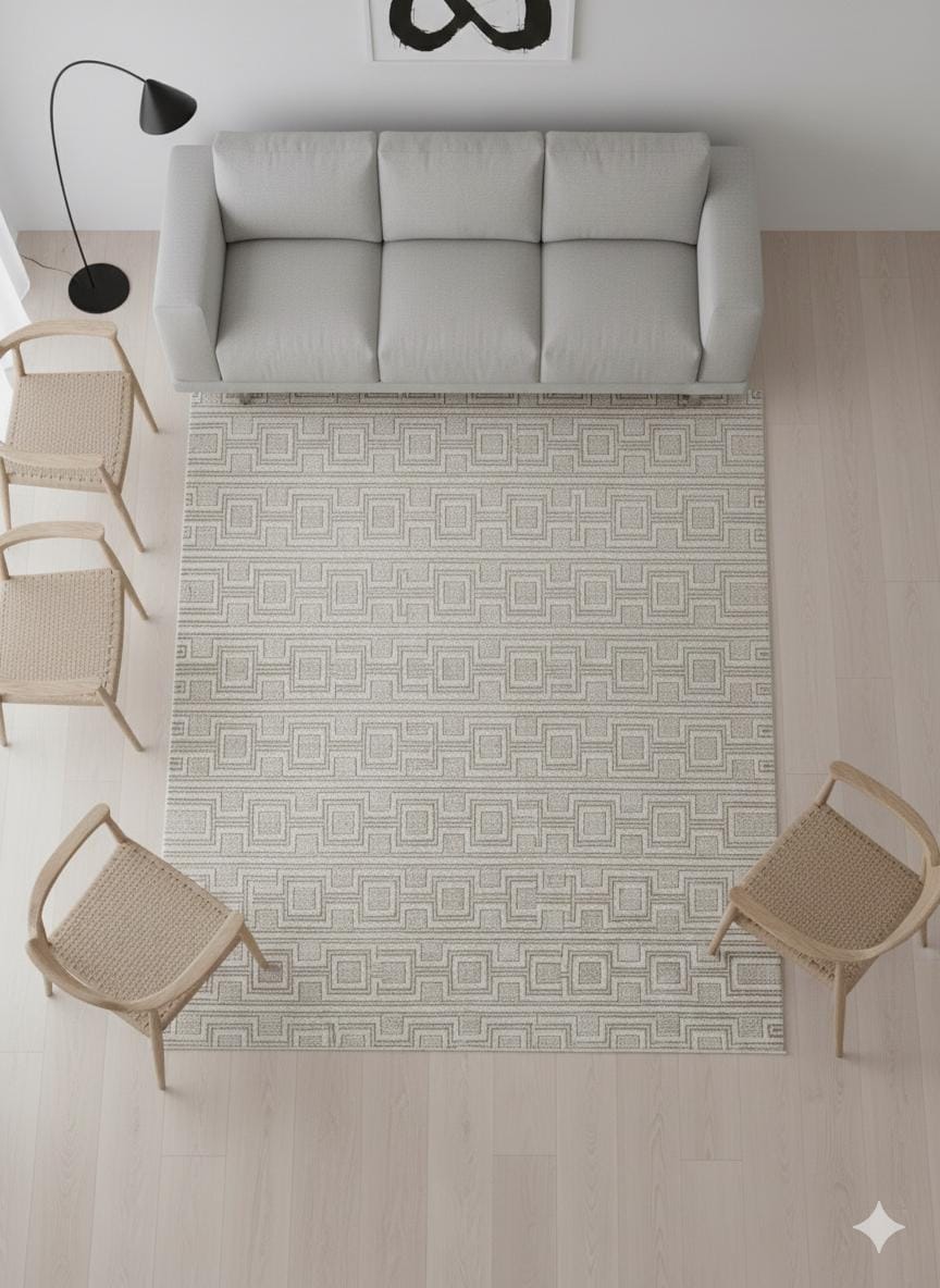 Modern Checkerboard Texture Rug, 5x7 Cream Contemporary Area Carpet (160x230cm)
