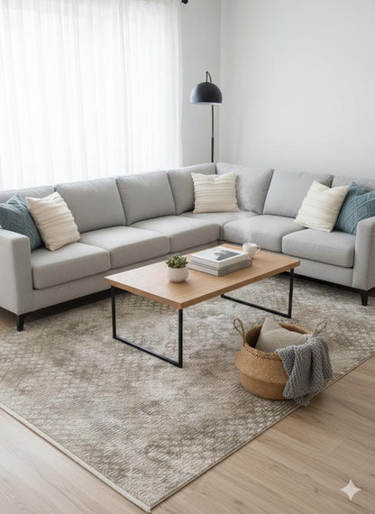 Contemporary Beige Abstract Area Rug: 160x230cm Soft Gray and Beige Fine Quality Carpet