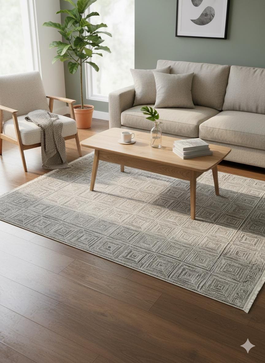 Modern Contemporary Area Rug, Grey Geometric 160x230cm Fine Quality Carpet for Living Room