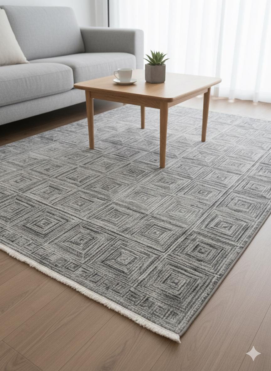 Modern Contemporary Area Rug, Grey Geometric 160x230cm Fine Quality Carpet for Living Room