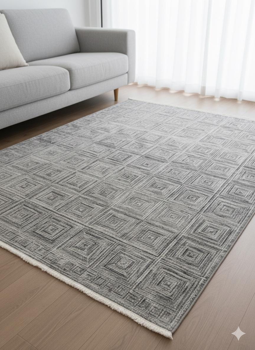 Modern Contemporary Area Rug, Grey Geometric 160x230cm Fine Quality Carpet for Living Room