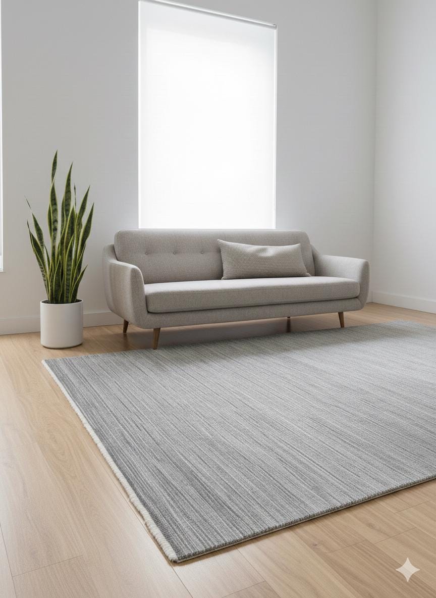 Modern Gray Area Rug with Tassels: Washable, Anti-Allergic Carpet