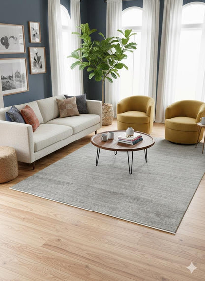 Modern Gray Area Rug with Tassels: Washable, Anti-Allergic Carpet