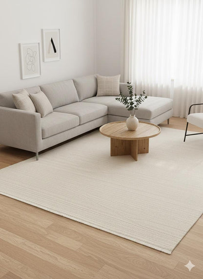 Modern White Texture Rug, 5x7 Cream Contemporary Area Carpet (160x230cm)