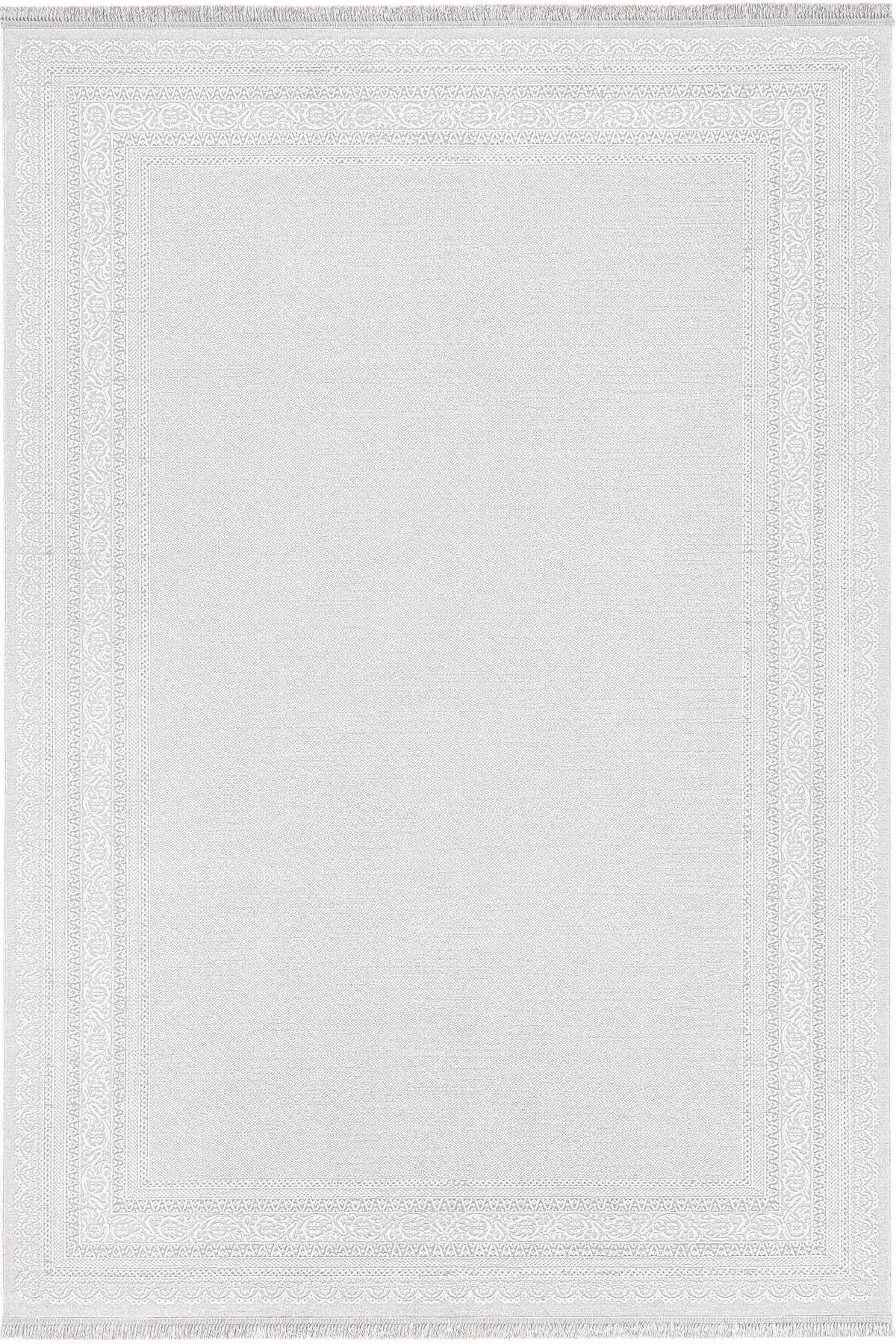 Modern White Texture Rug, 7x10 Cream Contemporary Area Carpet (200x300cm)
