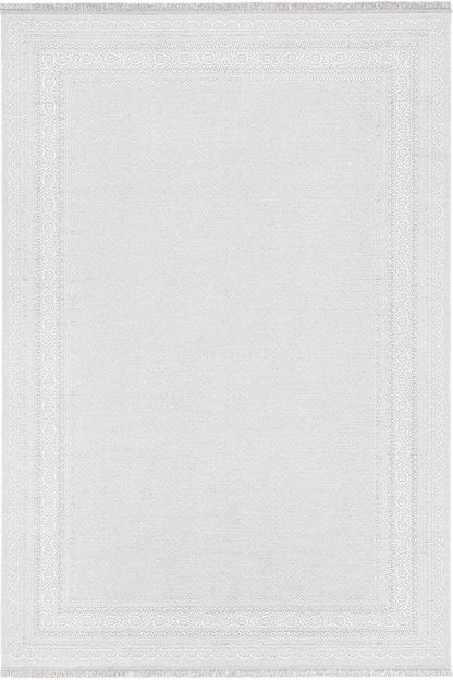 Modern White Texture Rug, 5x7 Cream Contemporary Area Carpet (160x230cm)