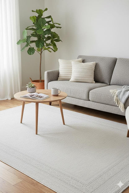 Modern White Texture Rug, 5x7 Cream Contemporary Area Carpet (160x230cm)