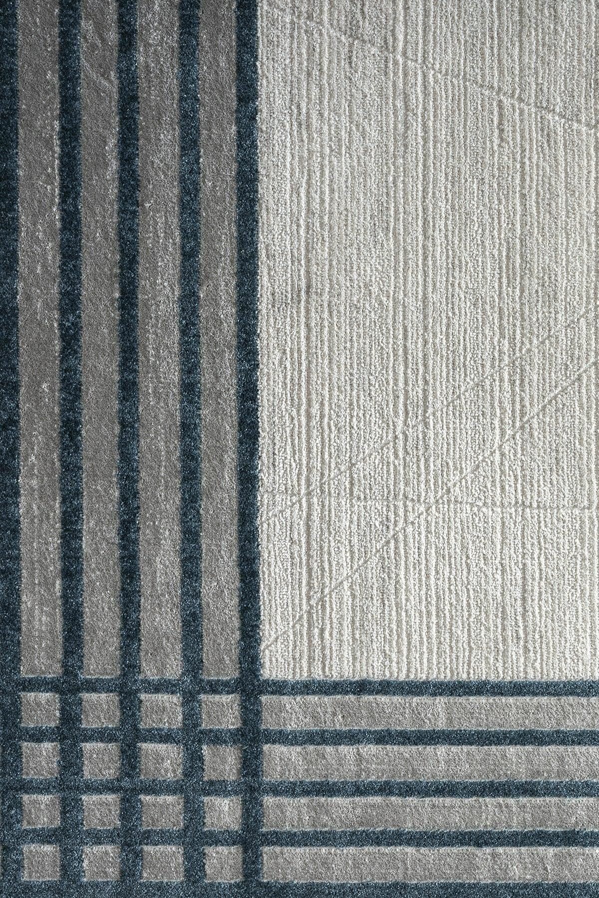 Modern Minimalist Plaid Border Area Rug | Neutral Gray & Ivory Geometric Decor