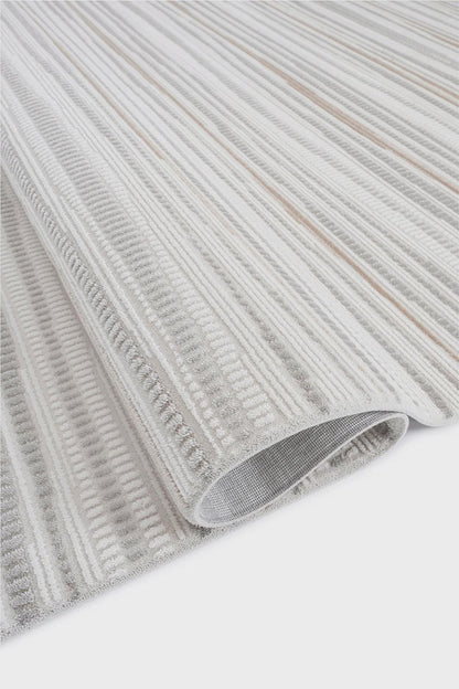 Modern White Striped Texture Rug, 5x7 Cream Contemporary Area Carpet (160x230cm)