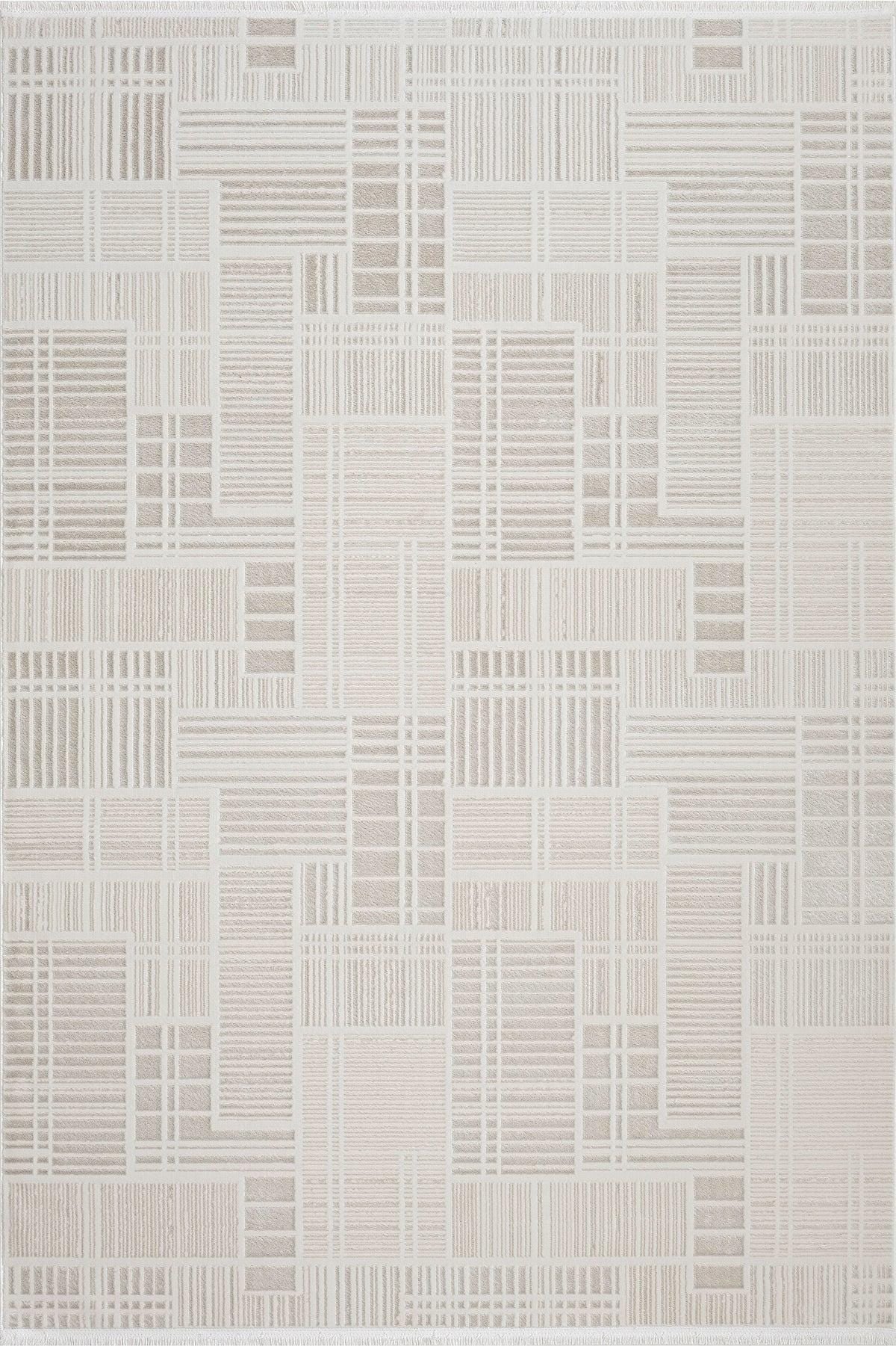 Modern Checkerboard Texture Rug, 5x7 Cream Contemporary Area Carpet (160x230cm)