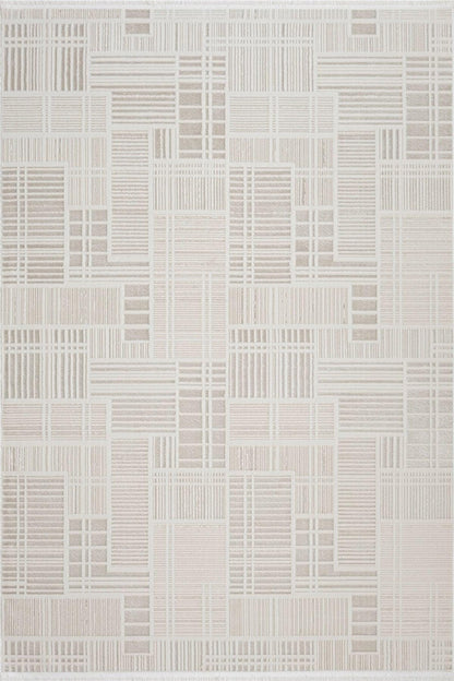 Modern Checkerboard Texture Rug, 5x7 Cream Contemporary Area Carpet (160x230cm)