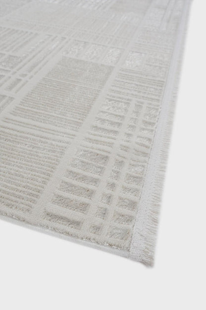 Modern Checkerboard Texture Rug, 5x7 Cream Contemporary Area Carpet (160x230cm)