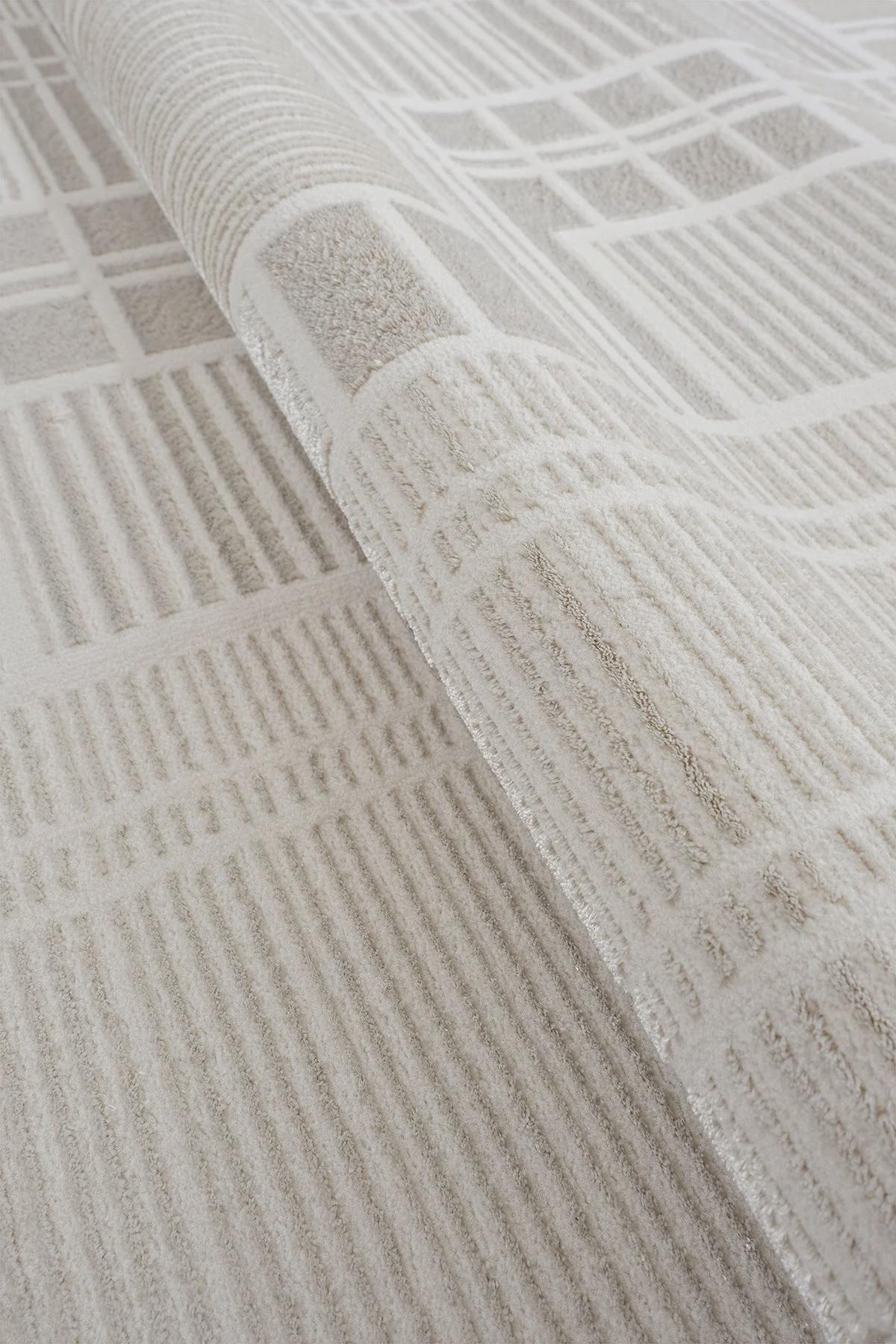 Modern Checkerboard Texture Rug, 5x7 Cream Contemporary Area Carpet (160x230cm)