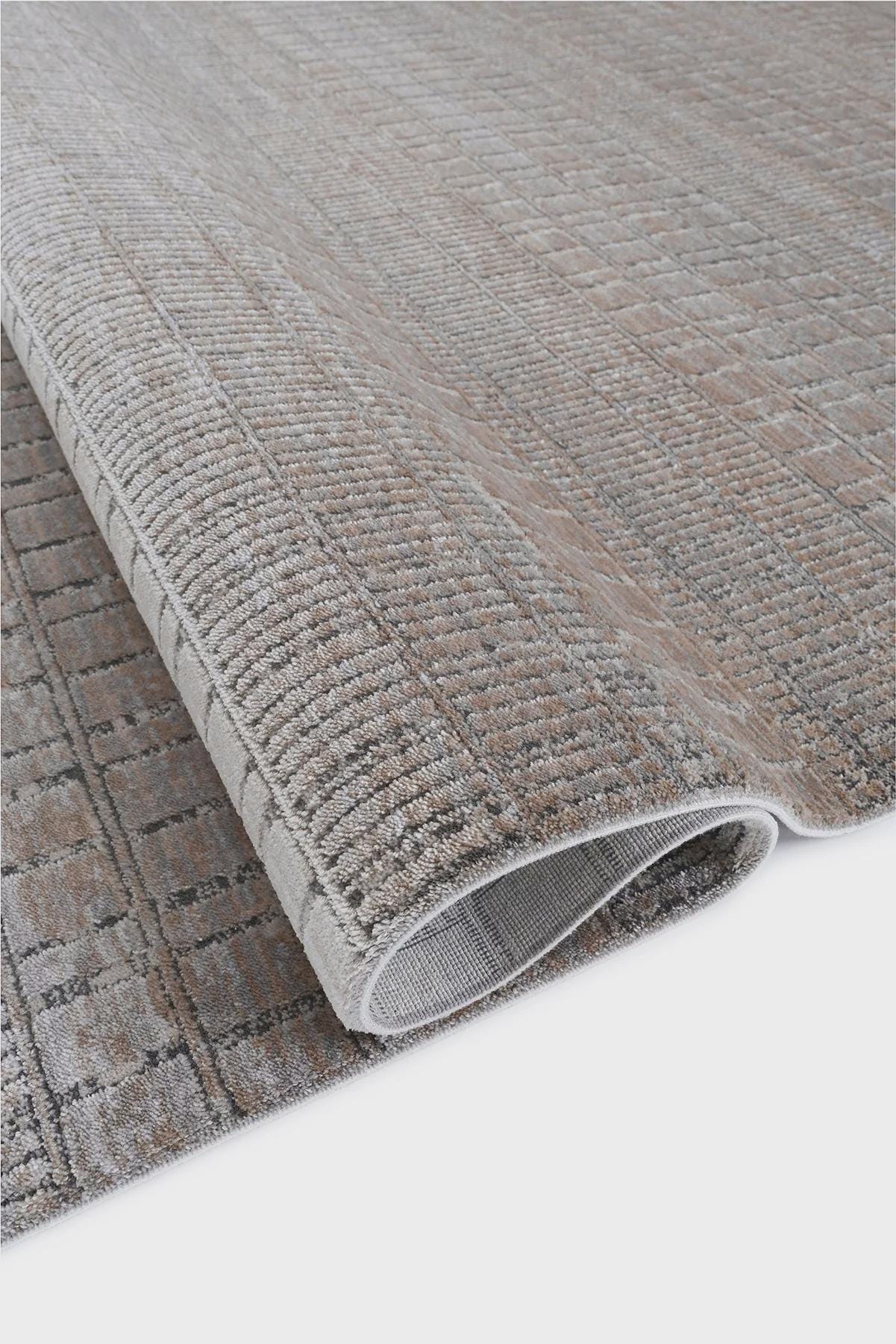 Handwoven Geometric Grid Rug – Textured Neutral Earth Tones, Modern Minimalist Carpet