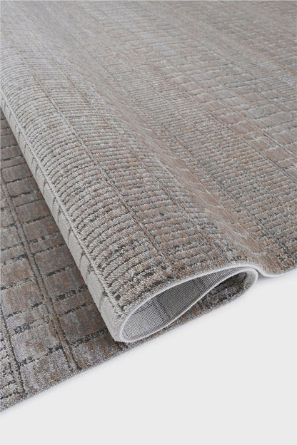 Handwoven Geometric Grid Rug – Textured Neutral Earth Tones, Modern Minimalist Carpet