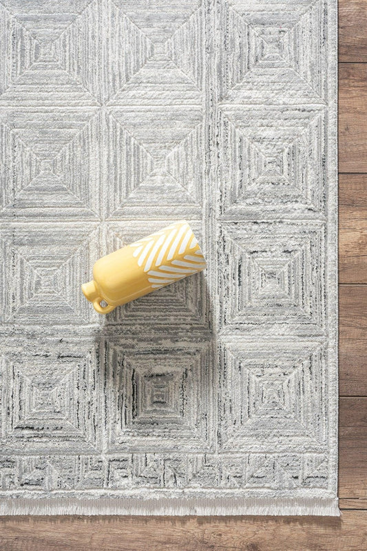 Modern Contemporary Area Rug, Grey Geometric 160x230cm Fine Quality Carpet for Living Room