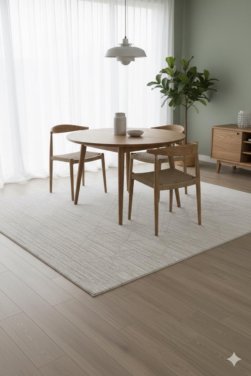 Cream Textured Geometric Carpet with Tassels, Minimalist Scandi Home Decor, Neutral Living Room Rug.