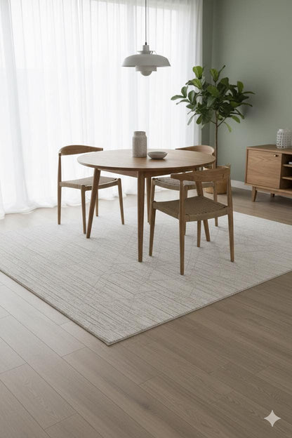 Cream Textured Geometric Carpet with Tassels, Minimalist Scandi Home Decor, Neutral Living Room Rug.