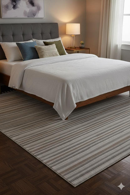 Modern White Striped Texture Rug, 5x7 Cream Contemporary Area Carpet (160x230cm)