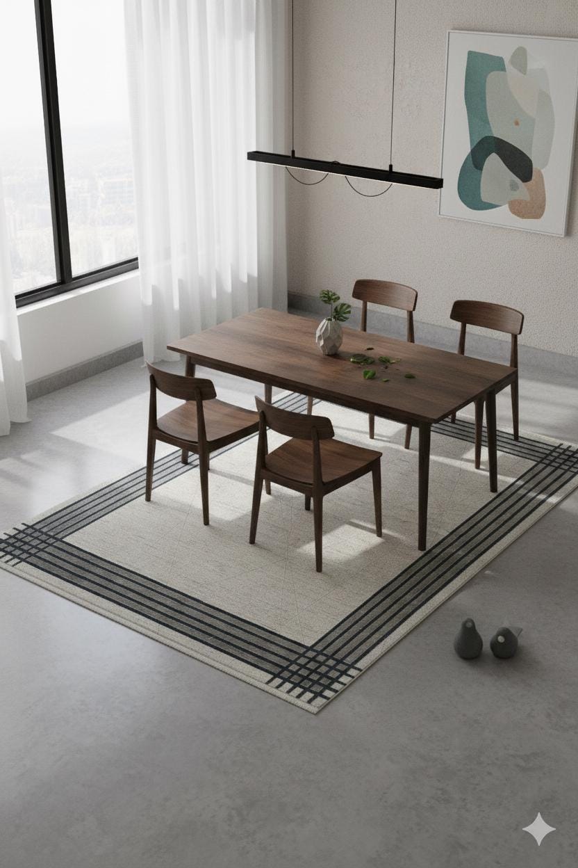 Modern Minimalist Plaid Border Area Rug | Neutral Gray & Ivory Geometric Decor