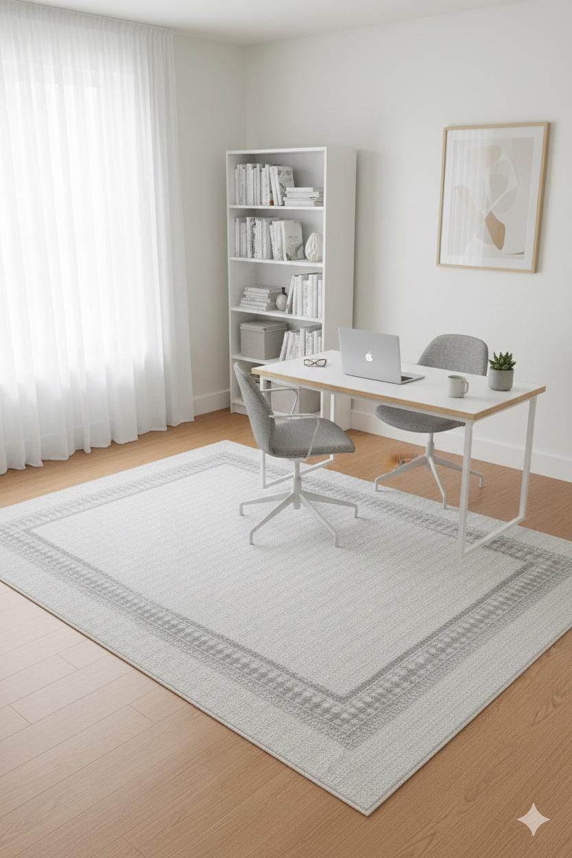 Modern White Texture Rug, 5x7 Cream Contemporary Area Carpet (160x230cm)