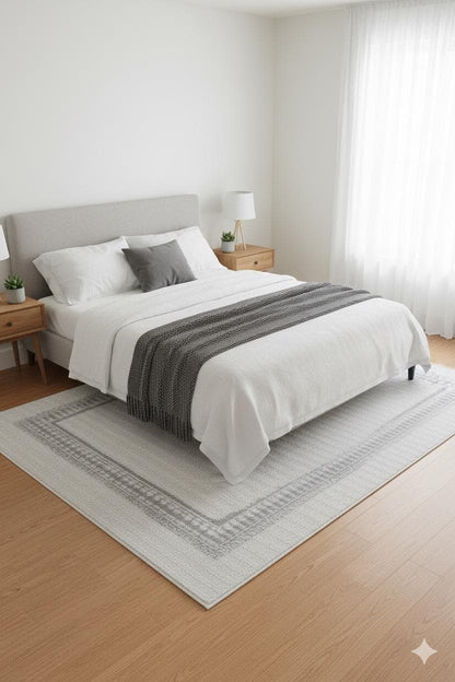 Modern White Texture Rug, 5x7 Cream Contemporary Area Carpet (160x230cm)