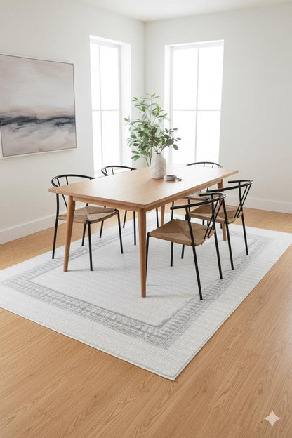 Modern White Texture Rug, 5x7 Cream Contemporary Area Carpet (160x230cm)