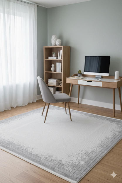 Modern White Texture Rug, 5x7 Cream Contemporary Area Carpet (160x230cm)