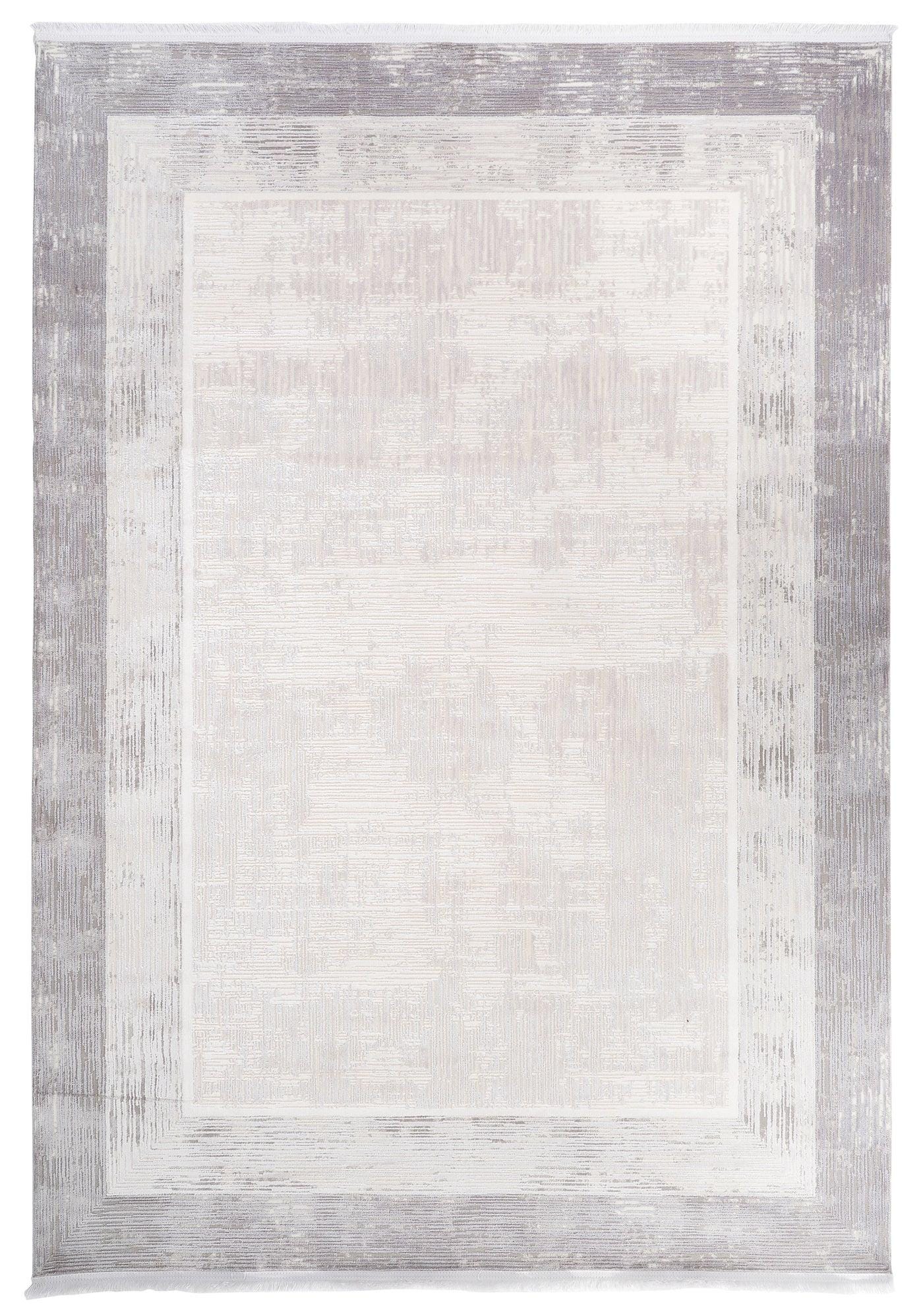 Modern Geometric Area Rug – Cream Grey Minimalist Border Design – Soft Neutral Carpet