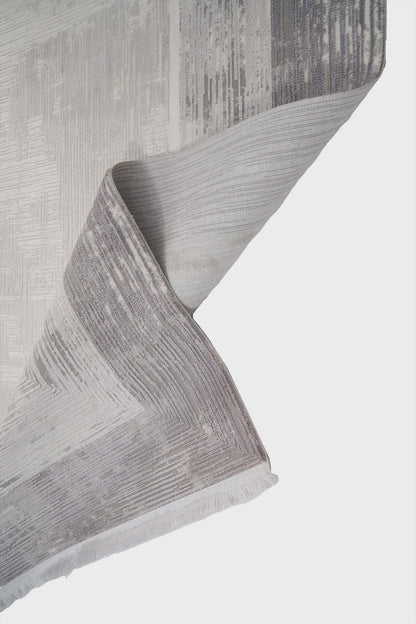 Modern Geometric Area Rug – Cream Grey Minimalist Border Design – Soft Neutral Carpet