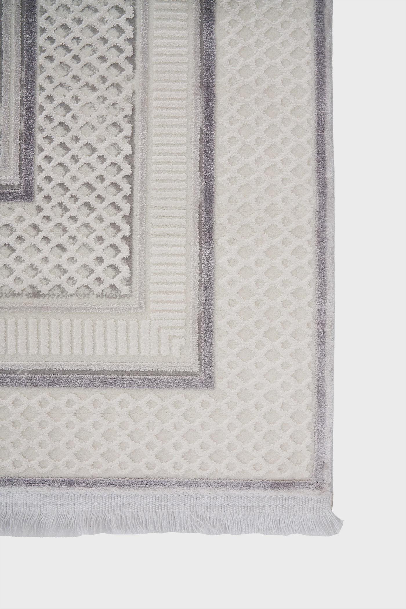 Modern Geometric Area Rug – Cream Grey Minimalist Border Design – Soft Neutral Carpet