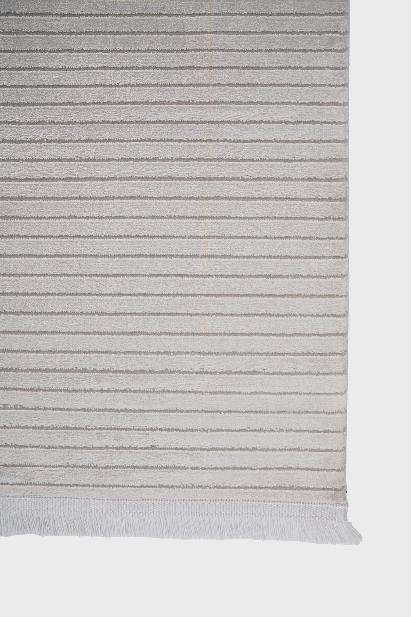 Cream Acrylic Area Rug – Modern Scandi Linear Textured Carpet