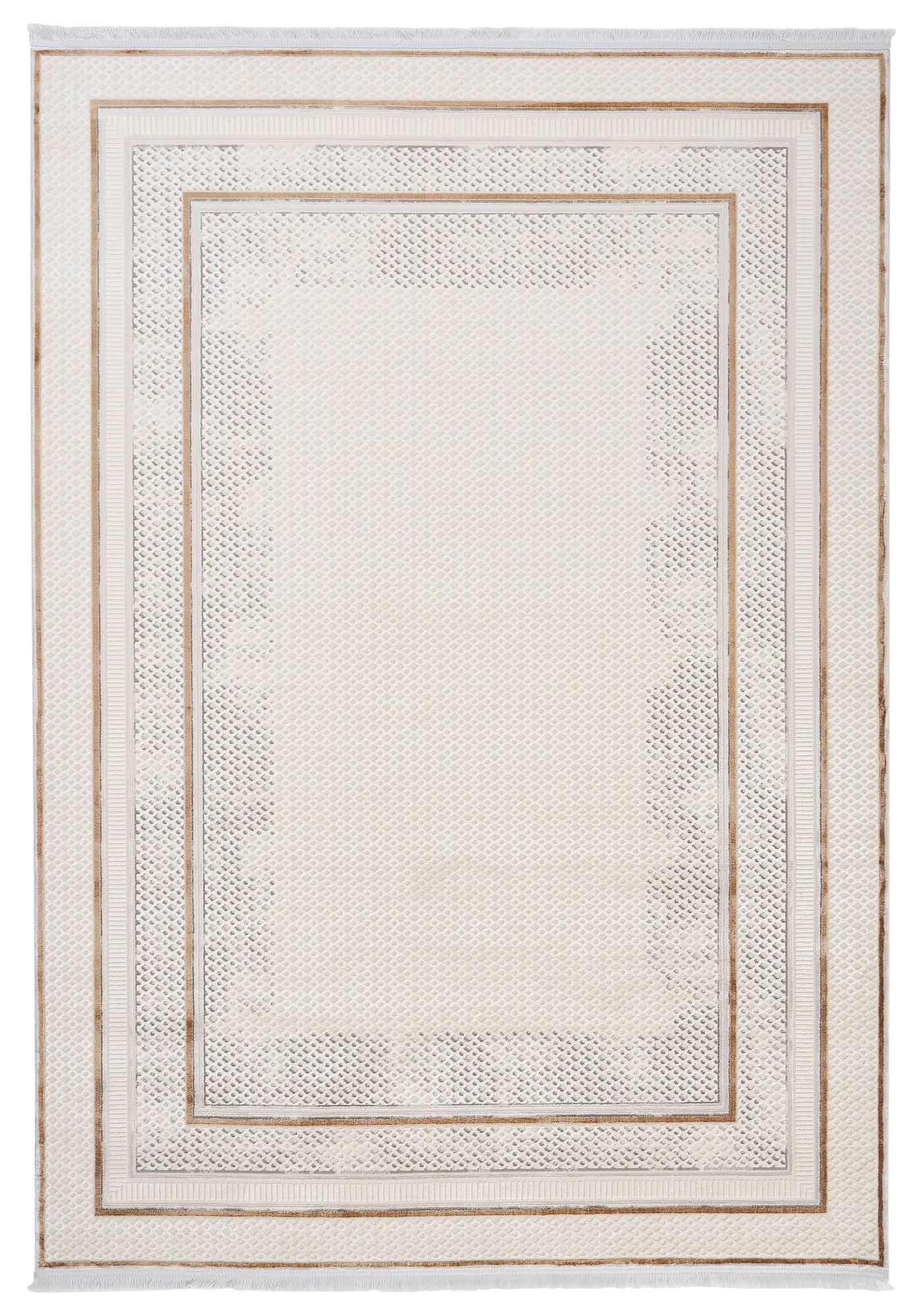 Modern Camel Cream Bordered Area Rug – Minimalist Salon Carpet, Soft Acrylic Living Room Rug