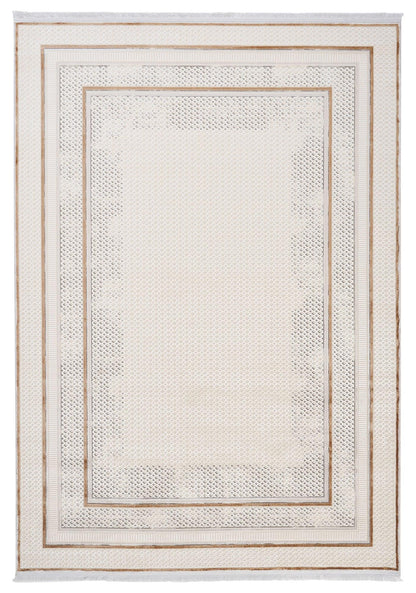 Modern Camel Cream Bordered Area Rug – Minimalist Salon Carpet, Soft Acrylic Living Room Rug
