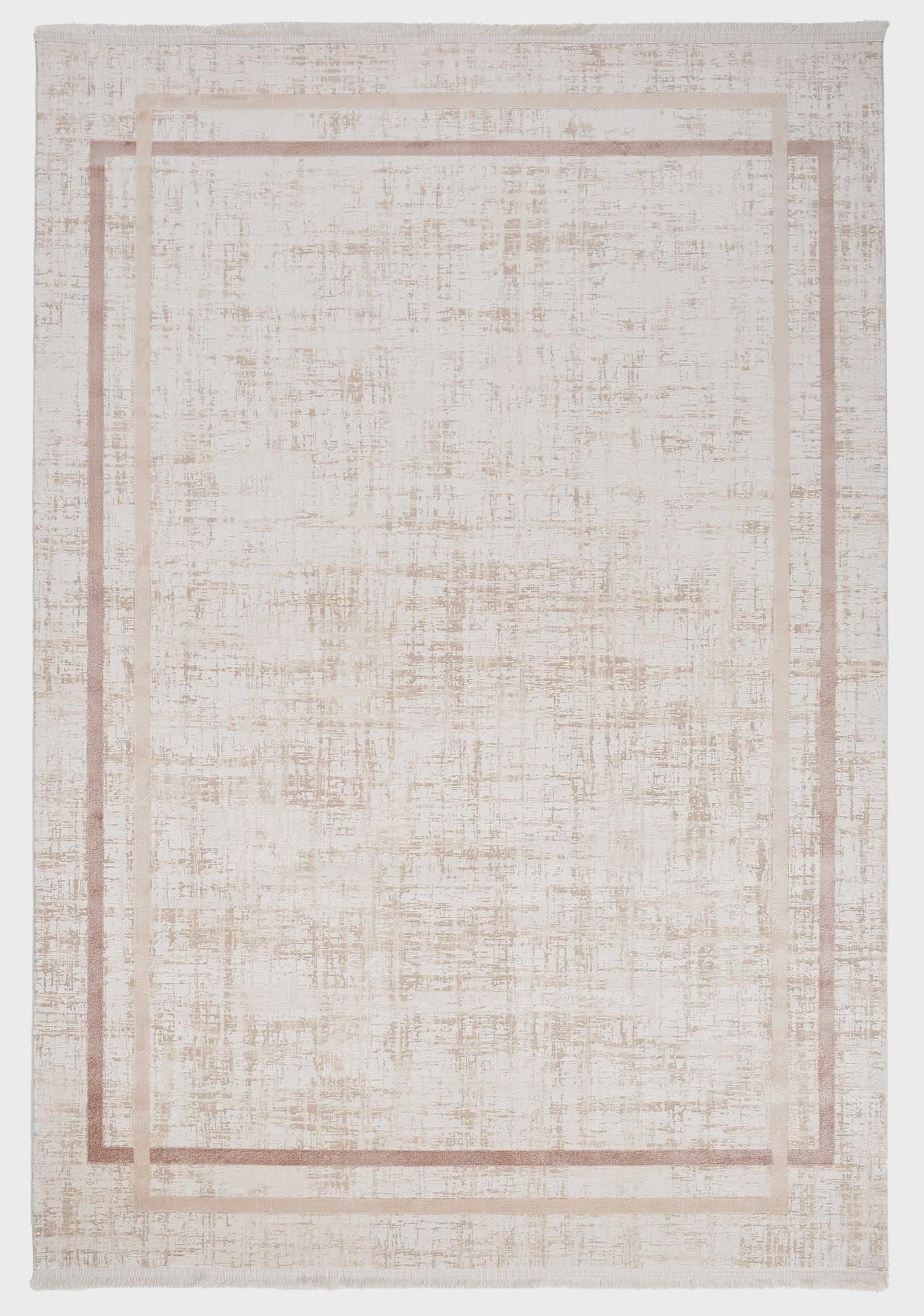 Modern Camel Cream Bordered Acrylic Area Rug – Minimalist Living Room Carpet