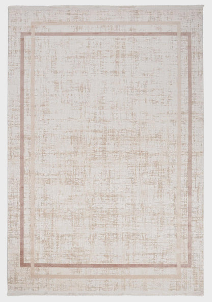 Modern Camel Cream Bordered Acrylic Area Rug – Minimalist Living Room Carpet