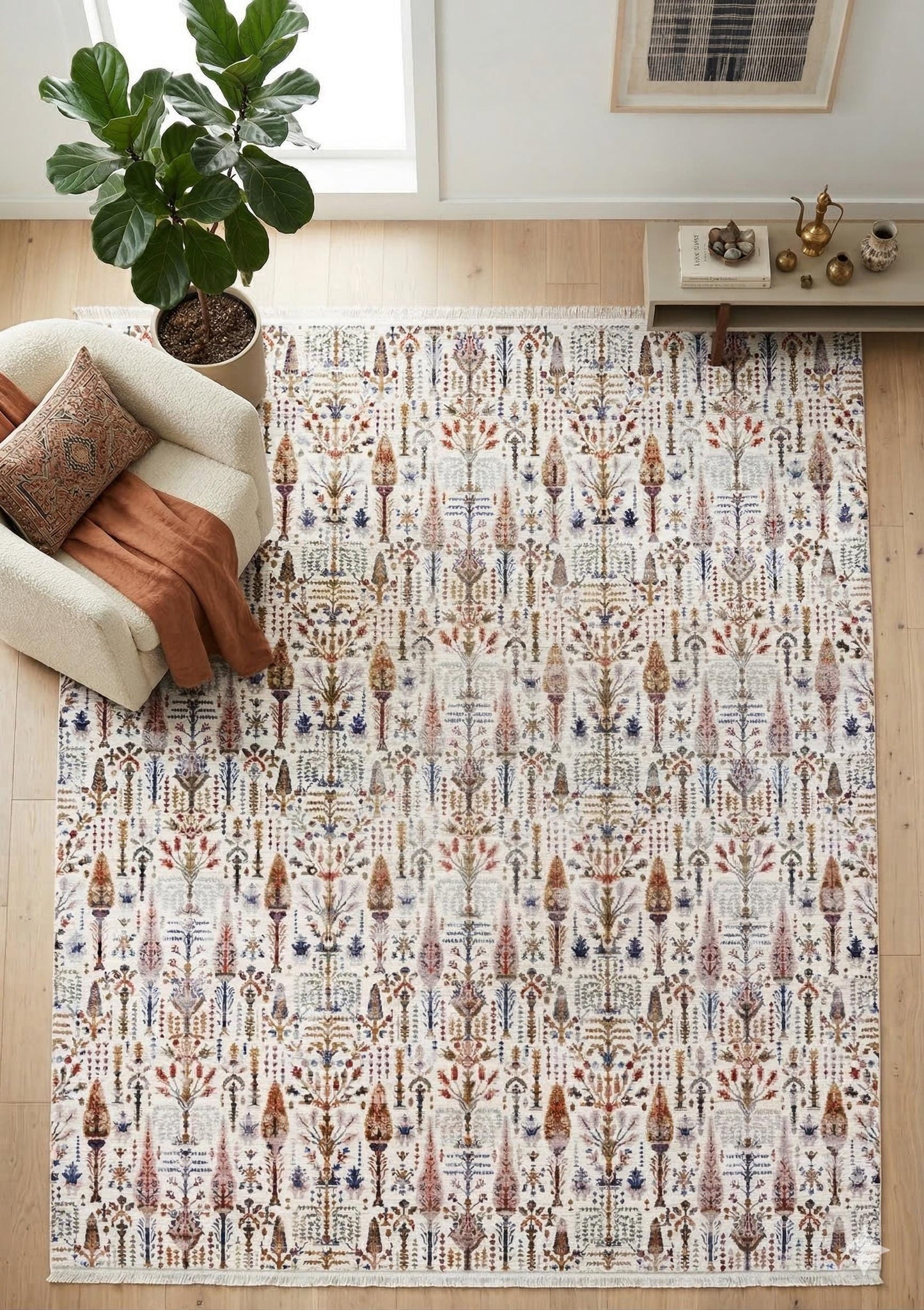 7x10ft, Modern Persian Tree of Life Rug, Distressed Oriental Carpet, Earth Tone Floral Decor