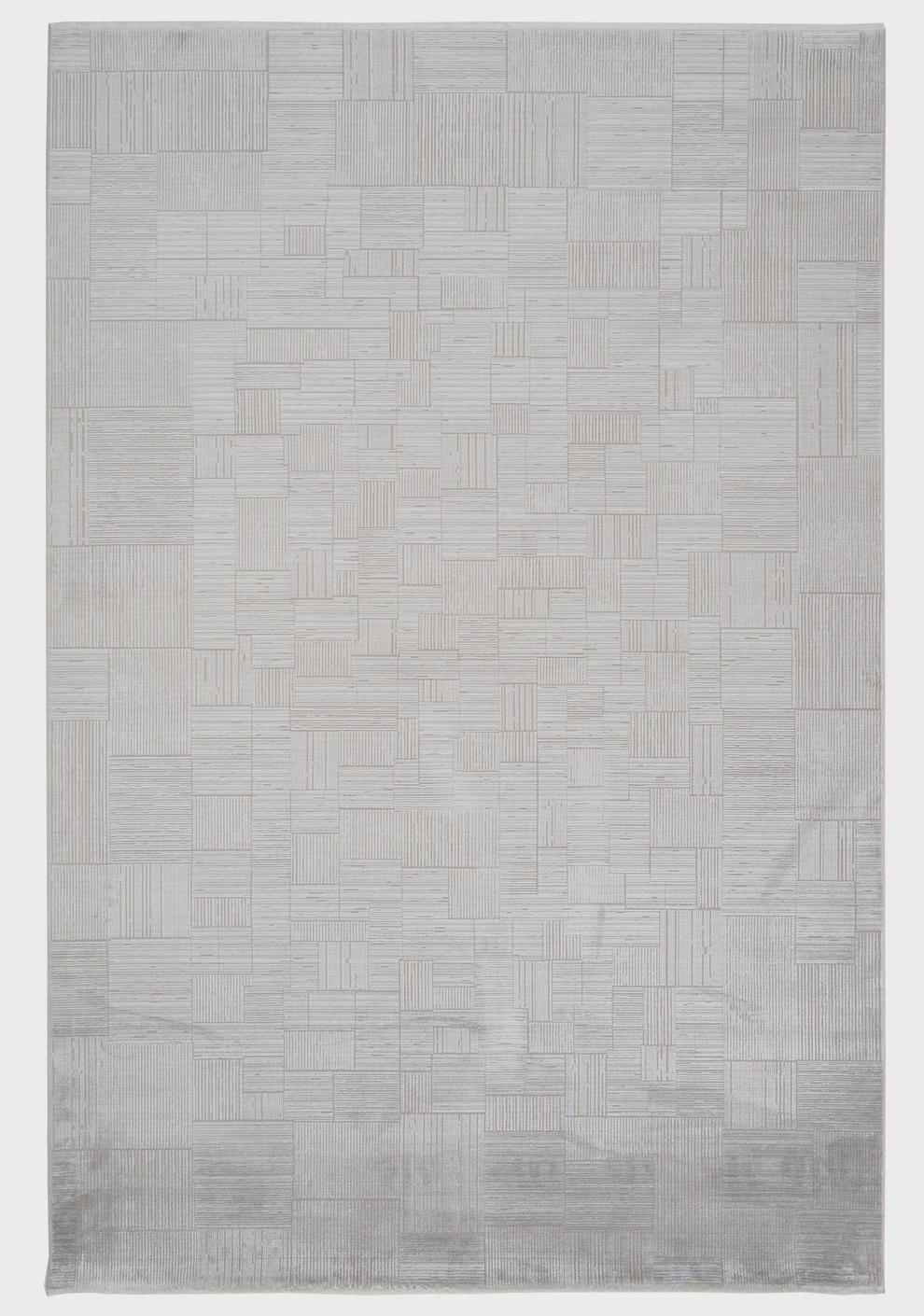 7x10ft, Modern Geometric Area Rug, Silver Grey Bamboo Silk Carpet, Abstract Line Design