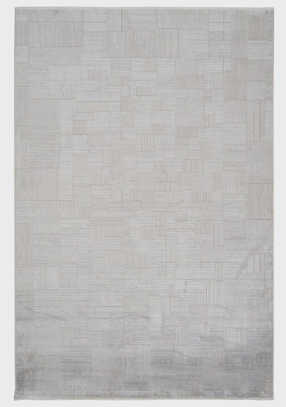 7x10ft, Modern Geometric Area Rug, Silver Grey Bamboo Silk Carpet, Abstract Line Design