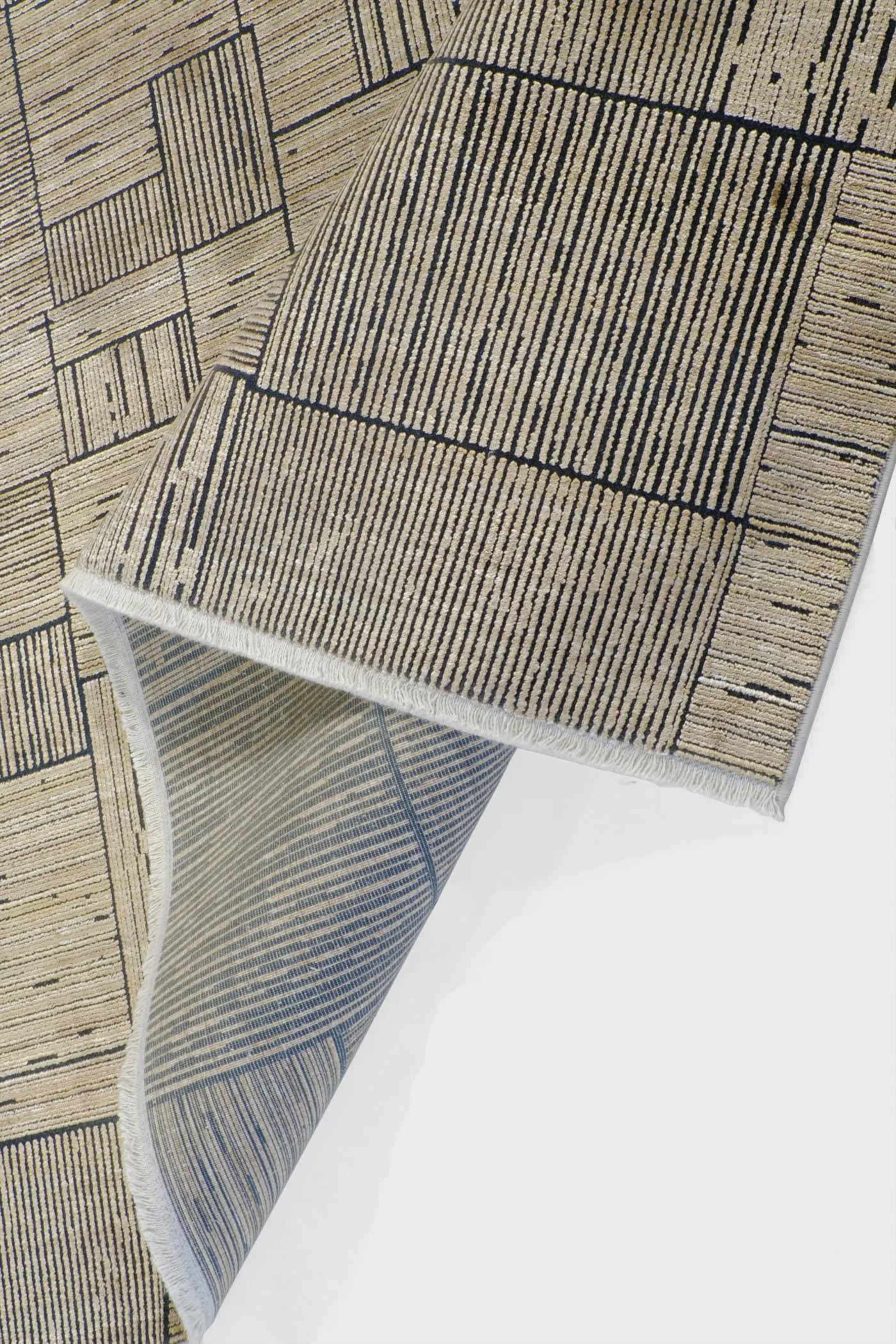 7x10ft, Modern Geometric Viscose Bamboo Silk Rug, Antique Gold Abstract Linear Salon Carpet