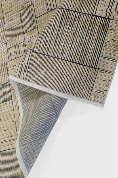 7x10ft, Modern Geometric Viscose Bamboo Silk Rug, Antique Gold Abstract Linear Salon Carpet