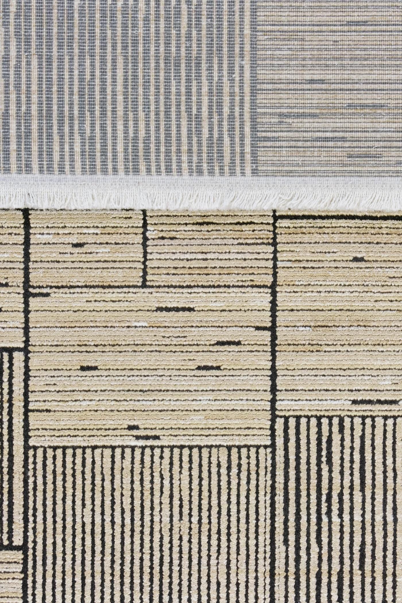7x10ft, Modern Geometric Viscose Bamboo Silk Rug, Antique Gold Abstract Linear Salon Carpet