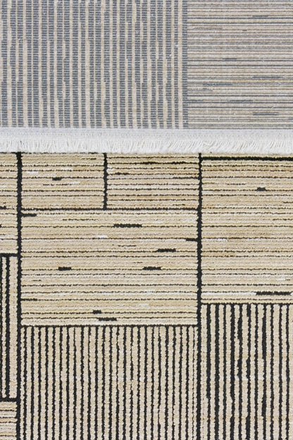 7x10ft, Modern Geometric Viscose Bamboo Silk Rug, Antique Gold Abstract Linear Salon Carpet