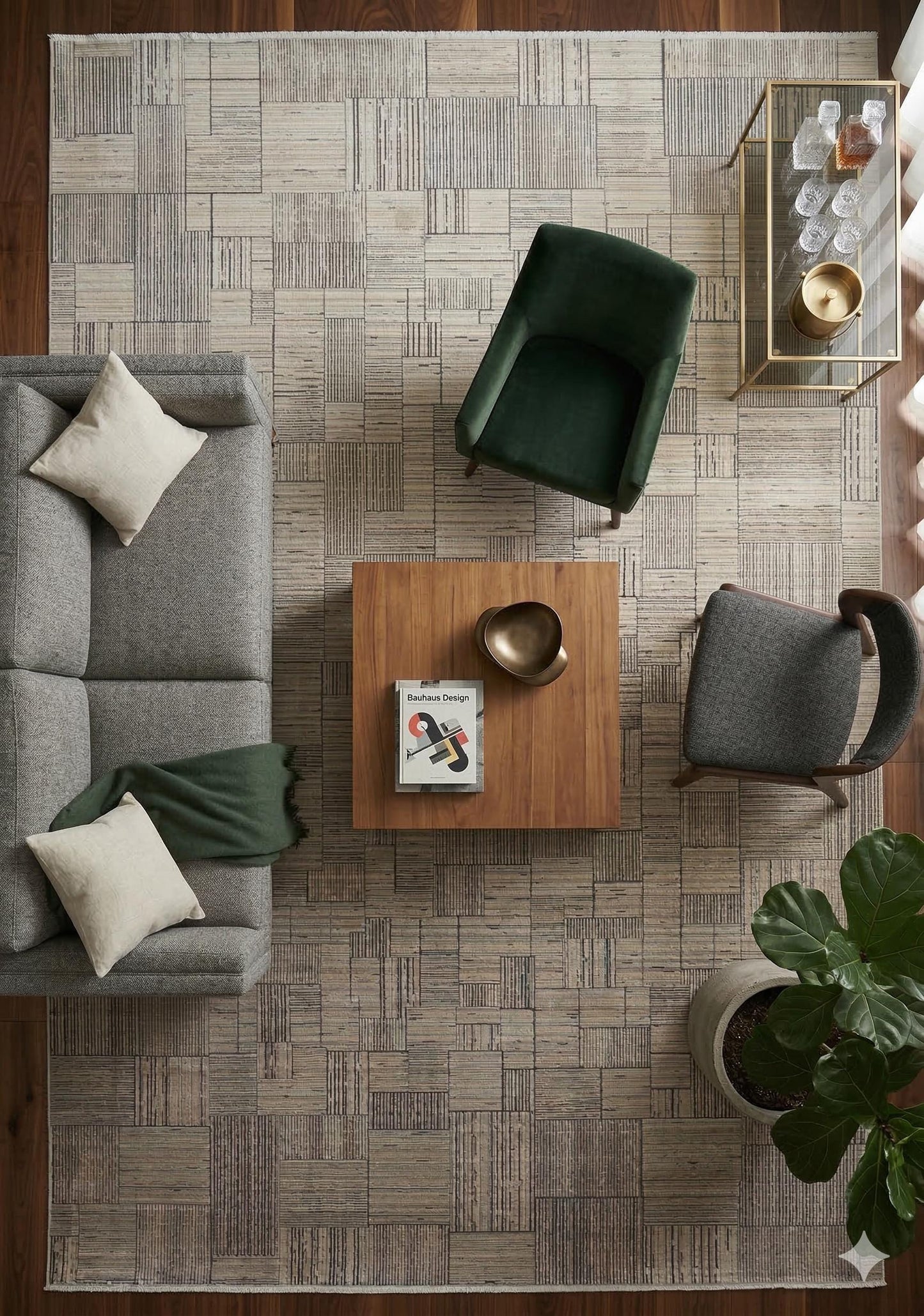 7x10ft, Modern Geometric Viscose Bamboo Silk Rug, Antique Gold Abstract Linear Salon Carpet