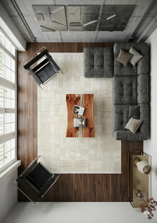 7x10ft, Modern Pearl Geometric Area Rug, Bamboo Silk Viscose Grid Carpet