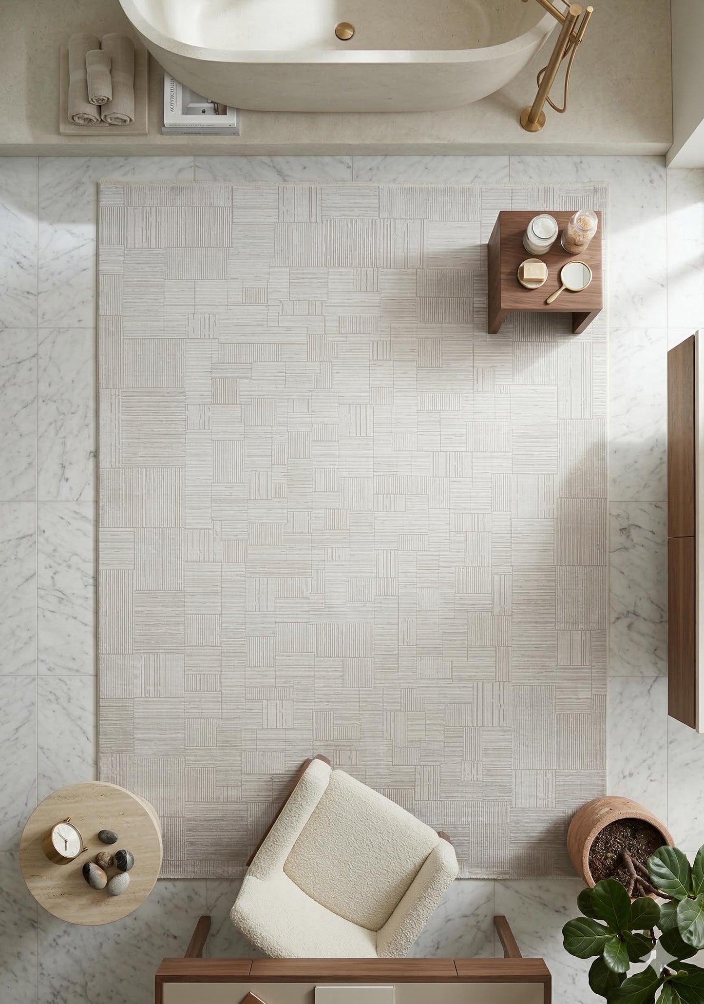 7x10ft, Modern Geometric Area Rug, Silver Grey Bamboo Silk Carpet, Abstract Line Design