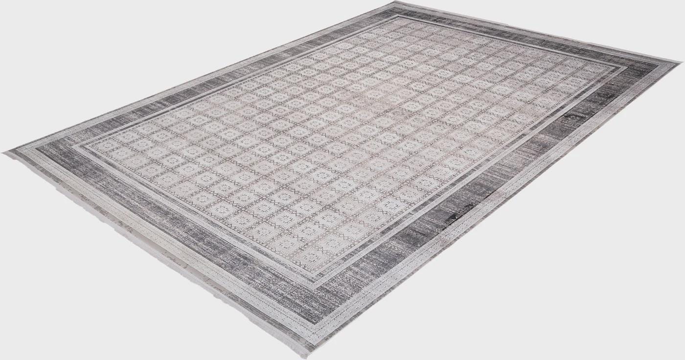 7x10ft, Distressed Oriental Rug, Neutral Gray Viscose Blend, Persian Style Living Room Carpet