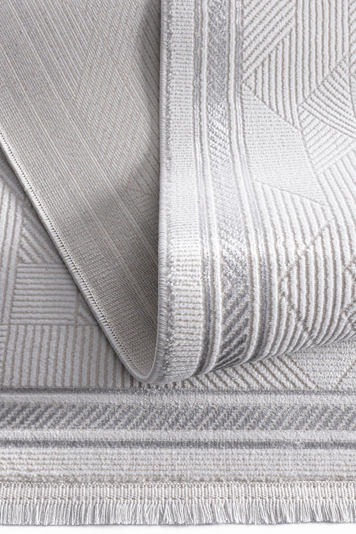 Modern Framed Area Rug 200x300cm – Soft Gray & Taupe Carpet with Minimalist Border Design