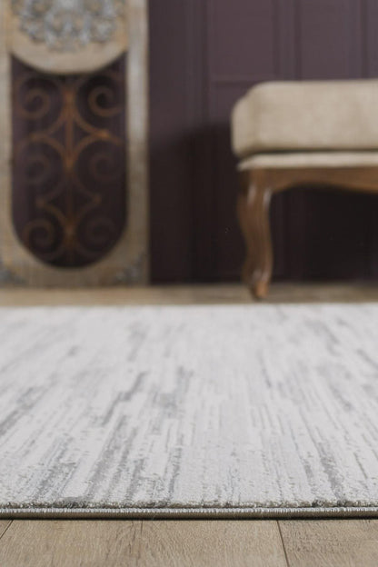 Distressed Abstract Area Rug – Modern Minimalist Beige Textured Carpet with Fringes